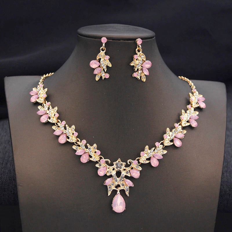 Elegant Butterfly Opal Green Bridal Jewelry Sets for Women Earring Necklace Set Wedding Dress Jewelry Sets 3 Pcs Gifts