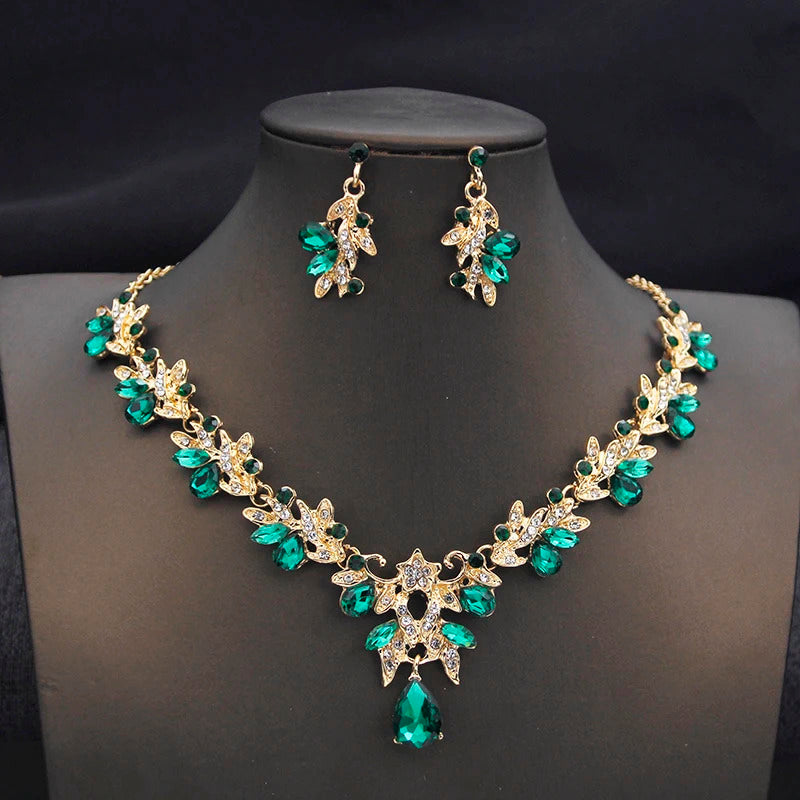 Elegant Butterfly Opal Green Bridal Jewelry Sets for Women Earring Necklace Set Wedding Dress Jewelry Sets 3 Pcs Gifts