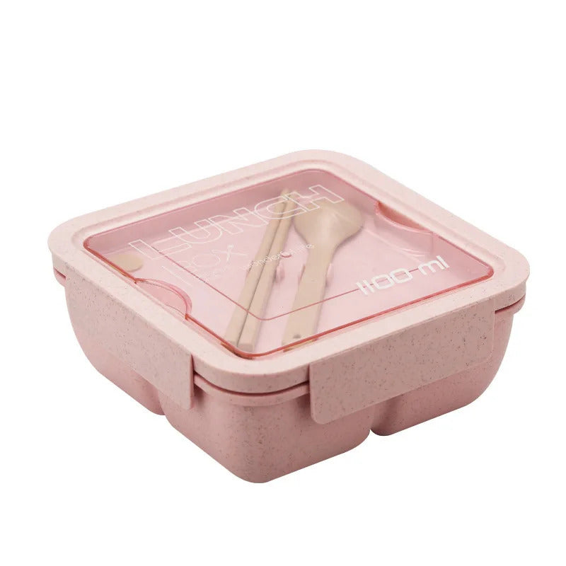 1100ML Lunch Box For Kids School Adults Office Wheat Straw Microwave Picnic Storage Portable Big Bento Box With Spoon Chopsticks
