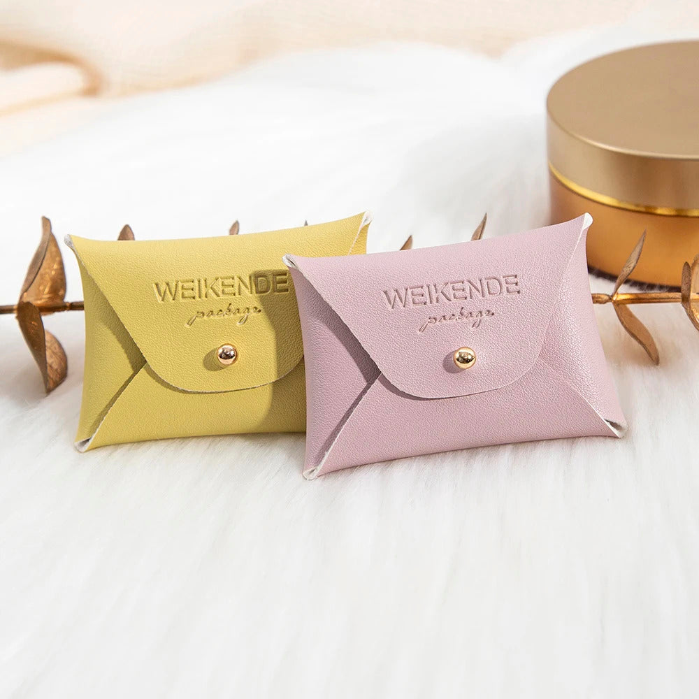 Custom Logo Embossed PU Leather 50/100pcs 5x7cm Gold Jewelry Bag Rings Earrings Necklaces Button Organizer Storage Gift Pouch