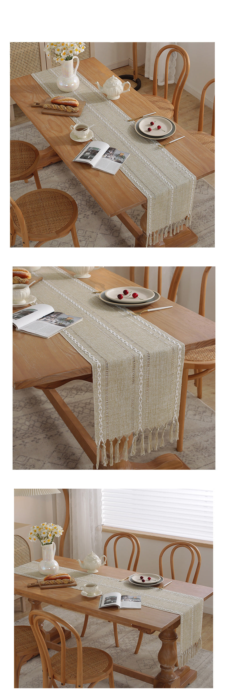 Cross-Border Trade Supply American Style Table Runner Cotton Linen Tablecloth Handmade Tassel Coffee Table Mat Home Long Table Decoration Cloth