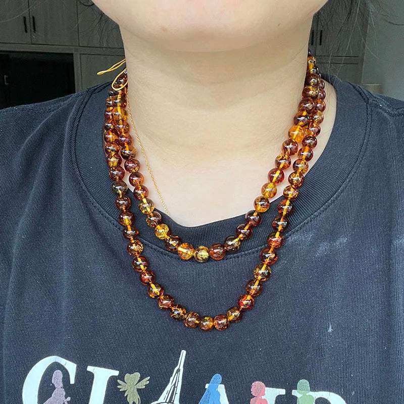 6mm-9mm Original Amber Bracelet for Men Women Unique Diy Flower Beads Rosary Long Necklace Baltic 2025 New Natural Stone Jewelry