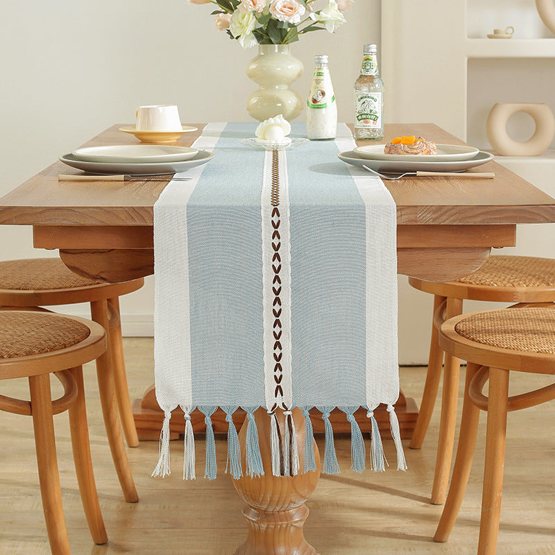 Cross-Border Trade Supply American Style Table Runner Cotton Linen Tablecloth Handmade Tassel Coffee Table Mat Home Long Table Decoration Cloth