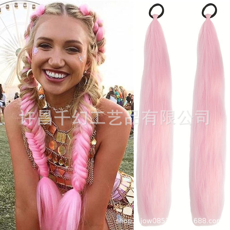 Children Girl Rubber Band Ponytail Wig Boxing Braid Color Elastic String Braid Ponytail Wig Connecting Braid
