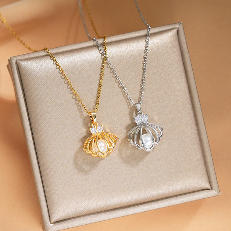 Elegant Inlaid Zircon Exquisite Titanium Steel Necklace for Women Fashionable Versatile Internet Celebrity Collarbone Chain Niche Light Luxury Jewelry