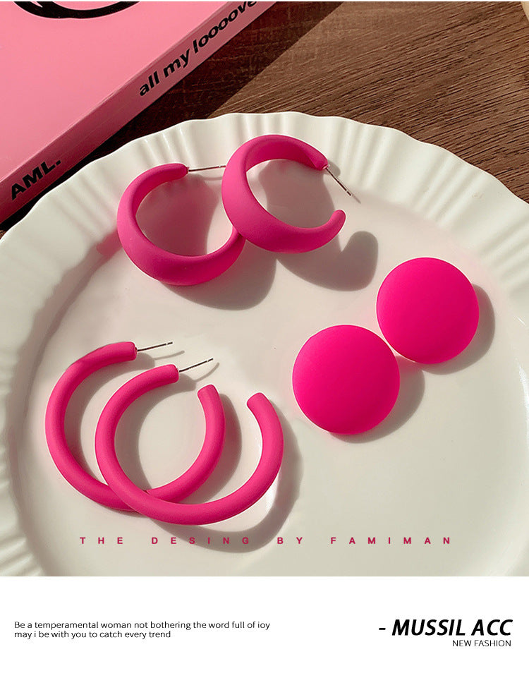 High-grade dopamine rose red earrings female niche design earrings net red pink earrings