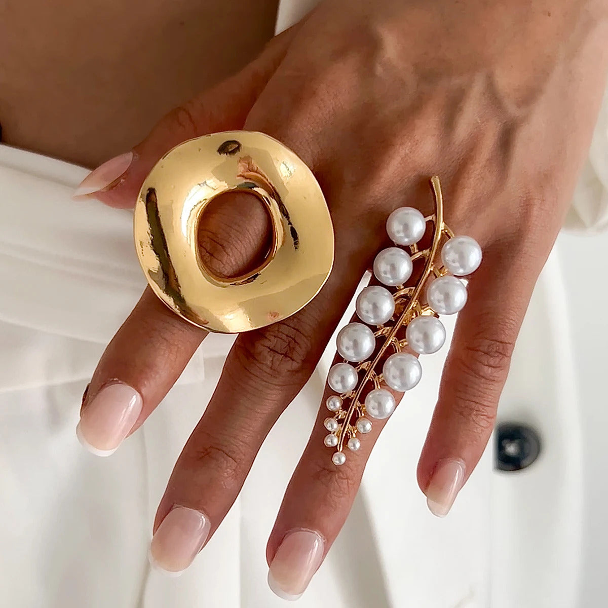 Ingemark Creative Unique Metal Petal Flower Branch Open Ring Women Punk Gold Color Geometric Adjustable Rings Y2K Couple Jewelry