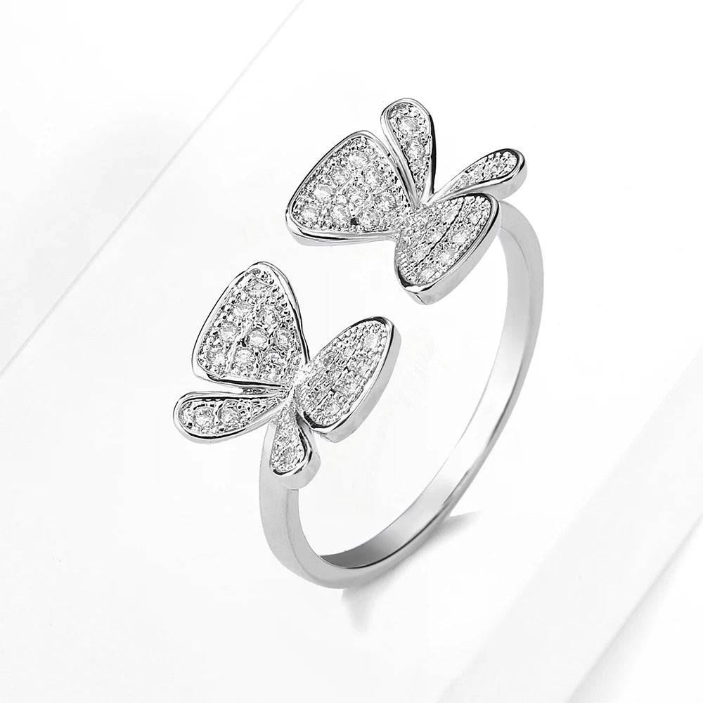 ZAKOL Exquisite Micro Inlay Zircon Butterfly Open Rings for Women Fashion Wedding Party Jewelry
