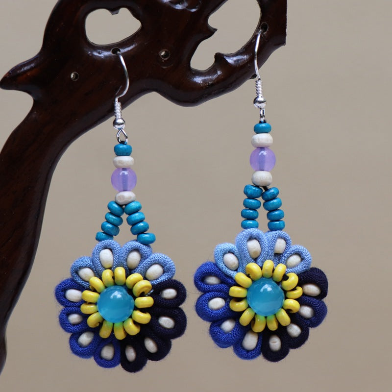 Ethnic style blue tie-dye earrings hand-woven tie-dye earrings travel companion gift
