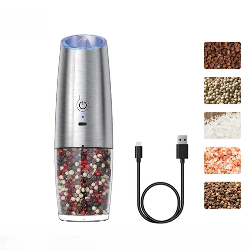 USB Rechargeable Electric Salt and Pepper Grinder Adjustable Coarseness Large Capacity Auto Spices Grinders Kitchen Cooking Tool