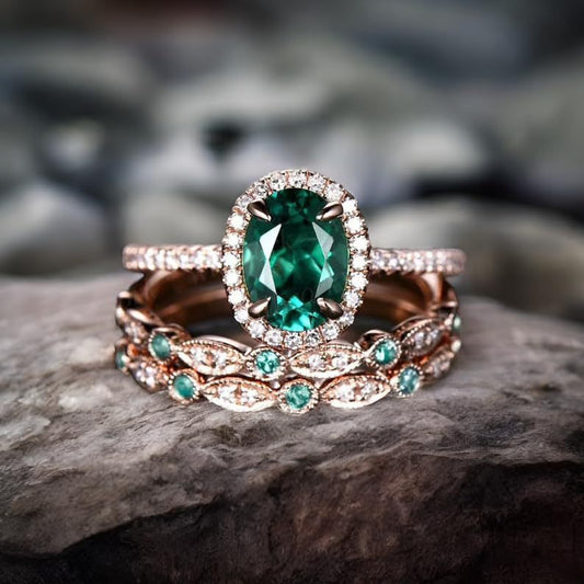 Three-in-One Emerald Laminated Ring Personalized Creative Layered Couple Holiday Gift Jewelry