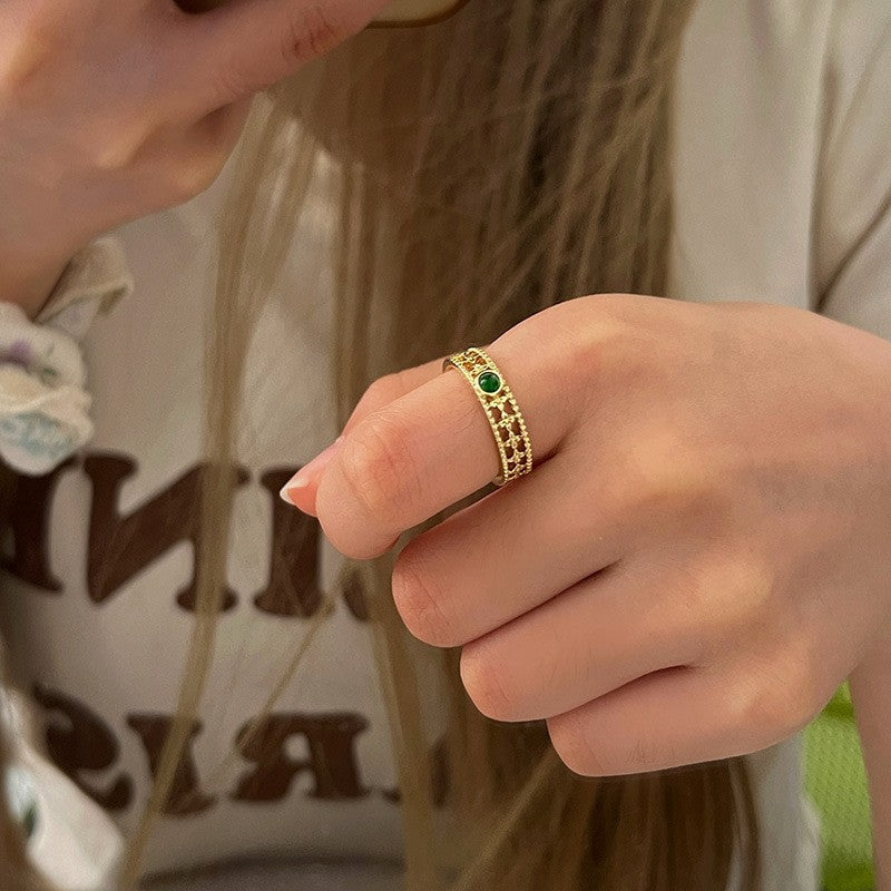 Sand Gold Opening Adjustable Frosted Ring Women's Fashion Sweet Light Luxury Niche Exquisite Ring Ancient Design