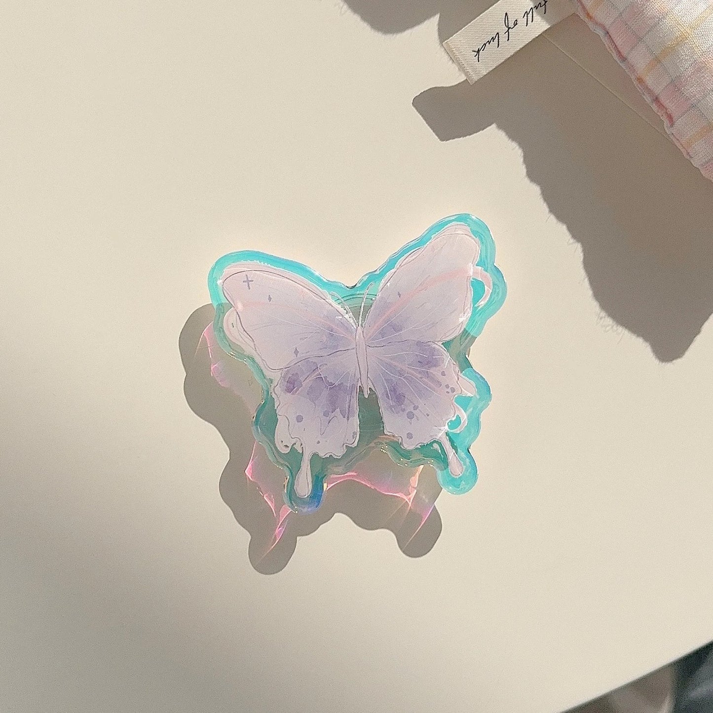 Girly Phone Stand Cute Strawberry Butterfly Boho Rainbow Heart Designs Adhesive Holder for Smartphones Samsung iPhone