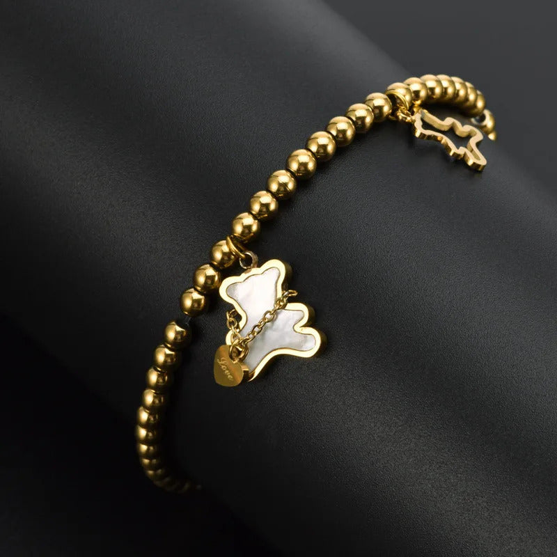 XIYANIKE Cute Style Women Bracelet Stainless Steel Bear Shape Beads Bracelets for Women Holiday Party Girls Jewelry