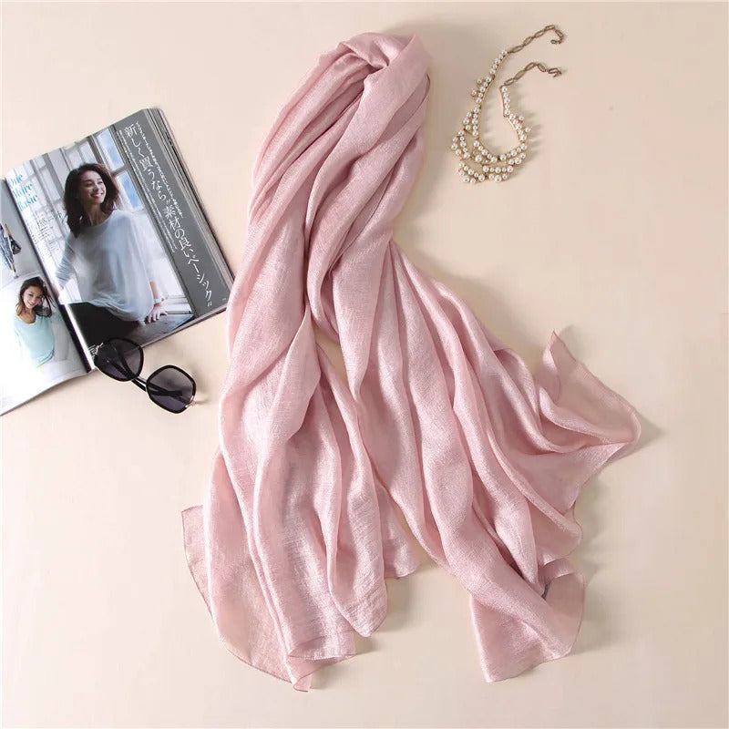 2023 Luxury Brand Women Fashion Scarf Plain Solid Silk Linen Shawls Scarves Summer Lady Bandanas Pashmina Foulard Hijab 180*90Cm