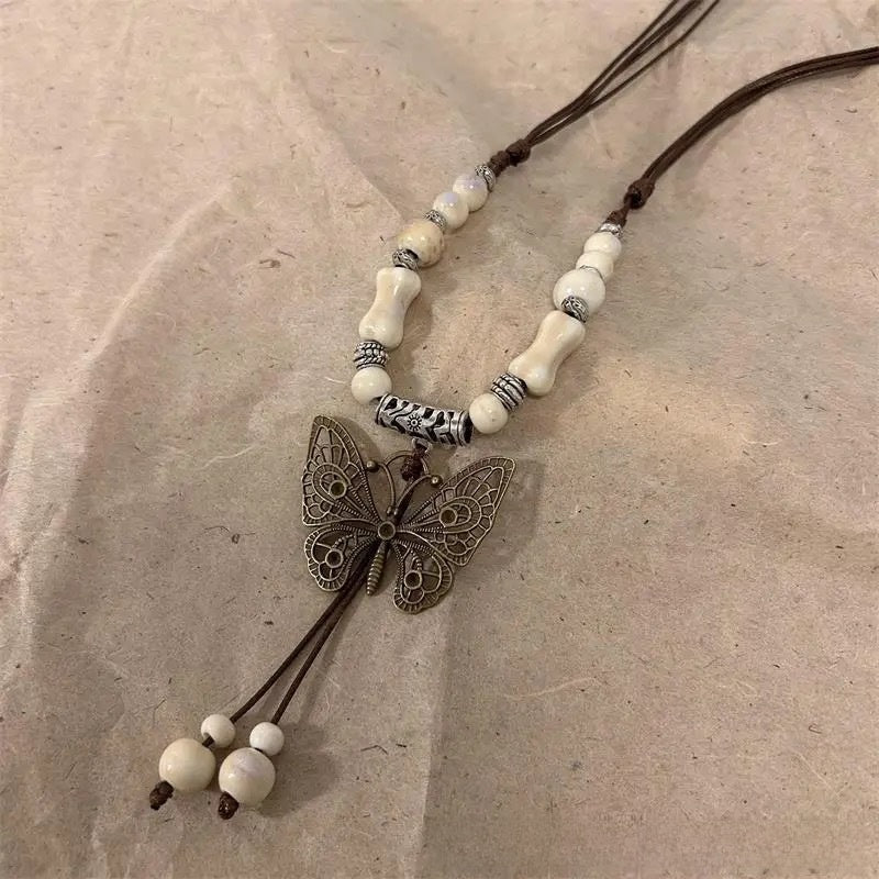 Ceramic Necklace New Chinese Ethnic Style Retro Ceramic Butterfly Beaded Clavicle Chain