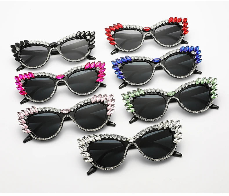 New Personality Fashion Cat Eye Colorful Big Diamond Glasses Droplet shaped Sunglasses Cat Eye Diamond Sun Glasses