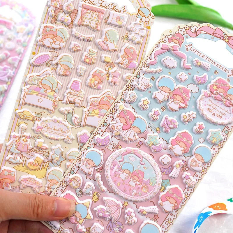 Sanrio Original Little Twin Star Children's Water Cup 3D Decorative Sticker Cartoons Phone Case Foam Sticker Ledger Stickers