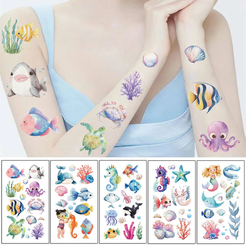 10 Sheets Sea Animals Tattoo Sticker Temporary Fake Tattoo Arm Hands Body Waterdichte Tatouages Pour Gift Kids Toys