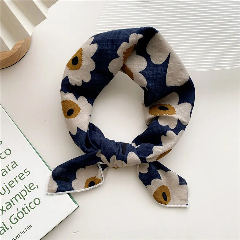 Cotton Linen 55cm Square Scarf Women Kerchief Flower Print Geometric Neckerchief Scarves  Headwrap Bandanas Hairband Headbands