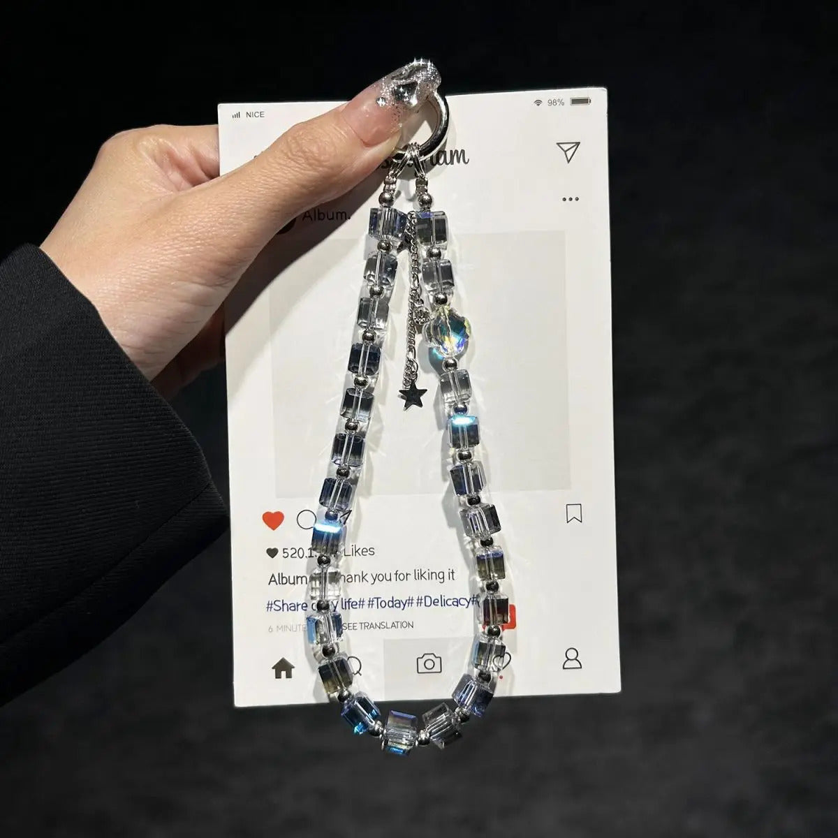 Glitter Diamond Short Mobile Phone Lanyard Sugar Crystal Beaded Mobile Phone Chain Phone Charm Cool Lanyard