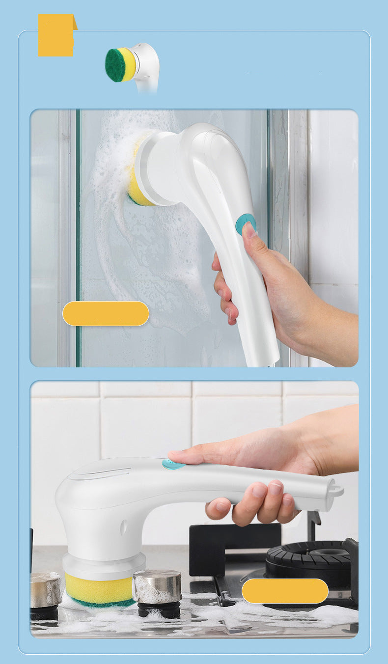 Cleaning Brush Export Electric Cleaning Brush Steel Wool Ball Five Brush Heads Long Handle Handheld Cleaning Kitchen Dishwashing Magic Tool