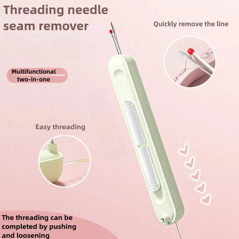 2 In 1 Needle Threader and Seam Ripper Tool Multifunctional Sewing Thread Remover Cross Stitch Crafting Accessories Easy Use
