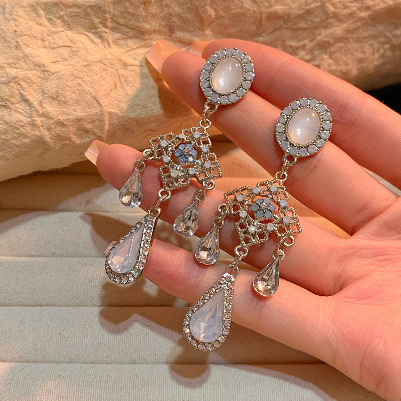 Ancient Style Color-Retaining Gold-Plated Imitation Jade Niche Design Retro Earrings Birthday Gift