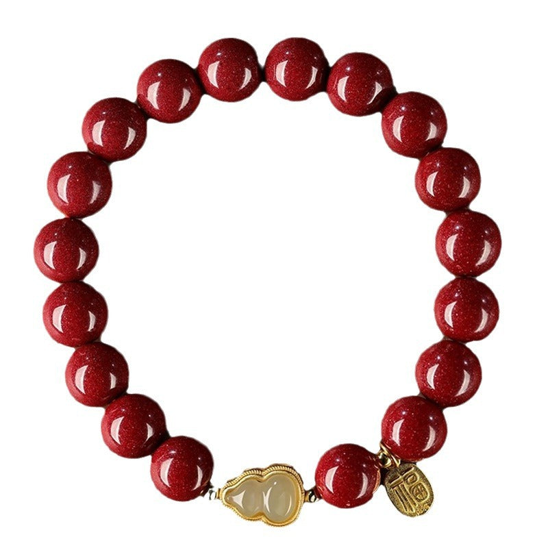 Purple Gold Sand Cinnabar Jade Gourd Bracelet for Men and Women Cinnabar Fortune Pendant Bracelet