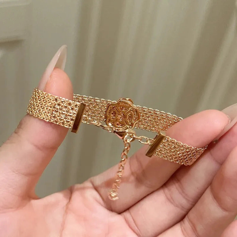 Luxury Camellia Flower Bangle Bracelets Watch Bands Woman 18K Rose Gold Silver High Grade Fine Jewelry Birthday Gifts Christmas