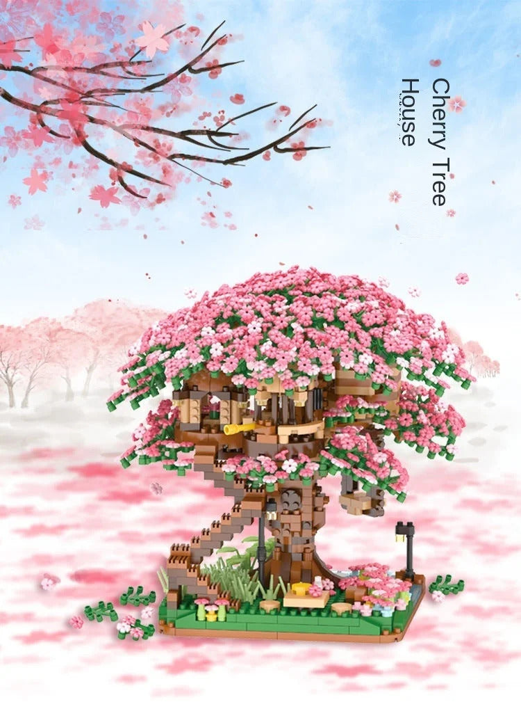 Mini Sakura Tree Building Blocks Set Diy Cherry Blossom Bricks with Light Treehouse Model Ornament Romantic Gift for Girlfriend