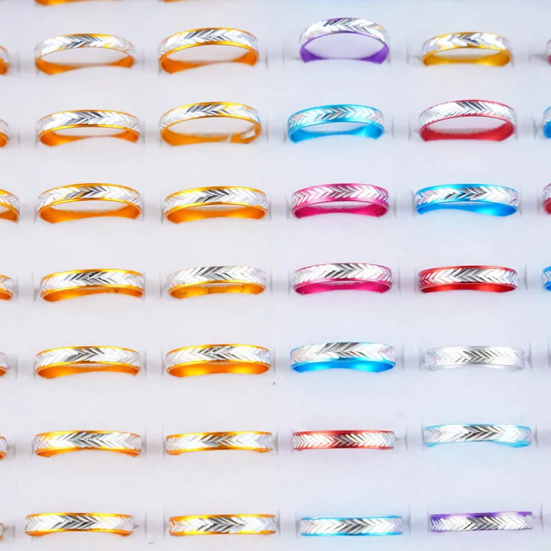 1000Pcs/Lot Wholesale Fashion Mixed Coloured Aluminum Rings for Female Women Jewelry Party Gifts Bulk Low Price