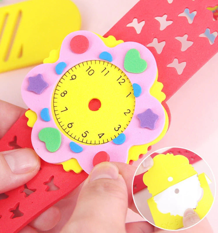 2/4/6PCS 3D EVA Foam Watch Kids DIY Art Craft Toys Cartoon Animal Clock Bracelet Handmade Material Kits For Children Boys Girls