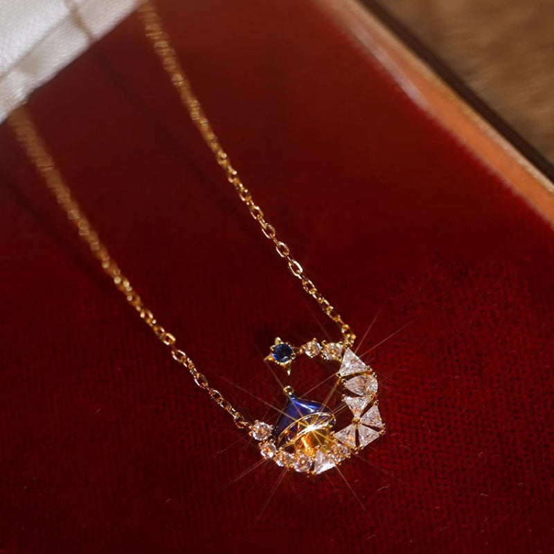 S925 Sterling Silver Crown Moon Castle Necklace for Women Fashion Exquisite Vintage Palace High-end Clavicle Chain Trend