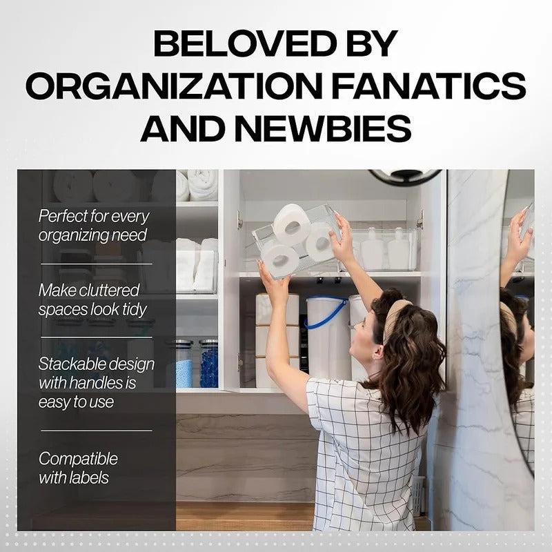 Plastic Storage Bins Set Pantry Organizers Kitchen Storage Containers Clear Storage Baskets Home Organization Essentials