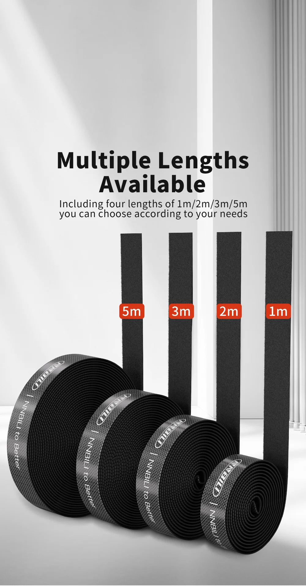 NNBILI Data Cable Management Strap Reusable Detachable Can Be Cut Freely Multifunctional Velcro Strap Fixed Storage Accessories