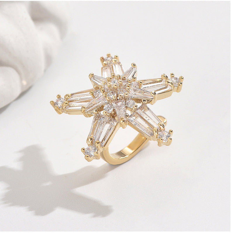 Five-Pointed Star Ear Clip Full Diamond Copper Earrings Studded with Zircon Korean Style Ear Clip Simple Fashion Sweet Non-Piercing Ear Clip