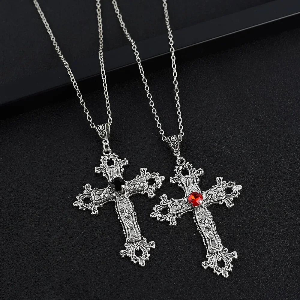 Y2K Punk Cross Pendant Necklace for Women Gothic Clavicle Vintage Chain Choker Necklace Aesthetic Party Gifts Fashion Jewelry