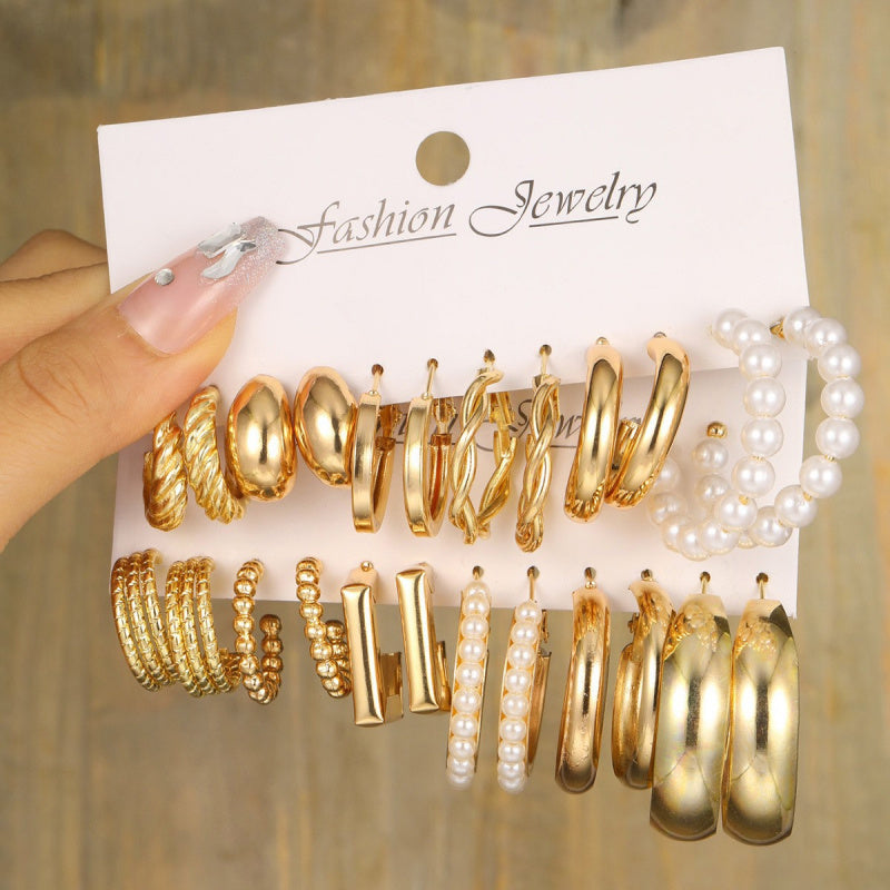 Fashion European and American style gold C chain earrings suit ladies temperament luxury high-end earrings