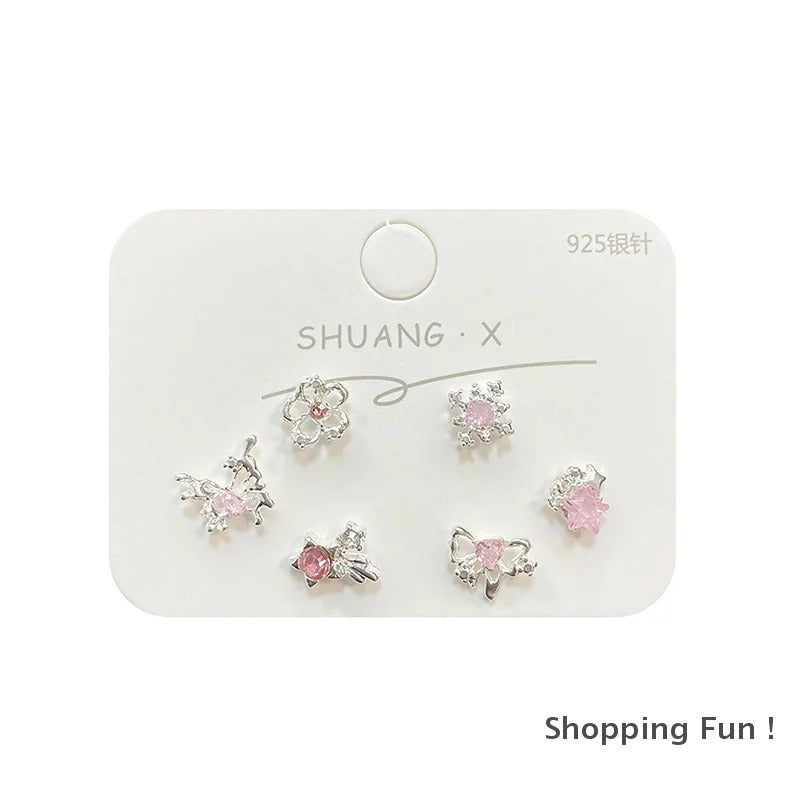 6Pcs Fashion Sweet Heart Stud Earrings For Women Girls Personality Fashion Temperament Earrings Jewelry Accessories Gifts-B2