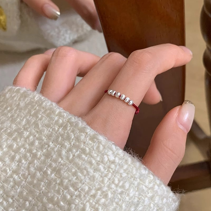 Zodiac Year Red String Fortune Bead Ring for Women, Fresh Style Pull-out Index Finger Ring, Niche Versatile Hand Jewelry New Arrival