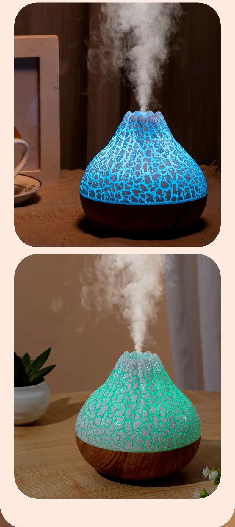Air Humidifier Volcano Aroma Diffuser USB Water Mist Diffuser Purifier Air Freshener Nebulizer with Colorful Night Light