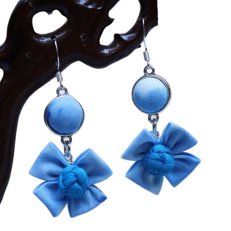 Ethnic style blue tie-dye earrings hand-woven tie-dye earrings travel companion gift