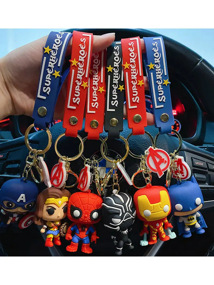 Disney Super Heroes Spider Man Captain America Black Panther Deadpool Car KeyChain Pendant PVC Model Kids Toys Children Gifts