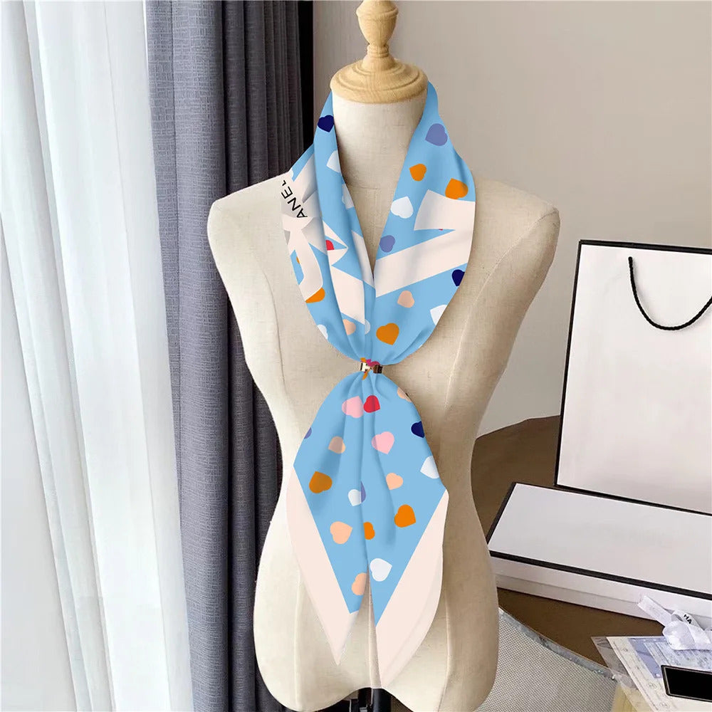 Fashion Graffiti Neckerchief Luxury Square Scarf for Women Silk Shawl Satin Hijab Wraps Hair Bands Headband Bandana Ribbon