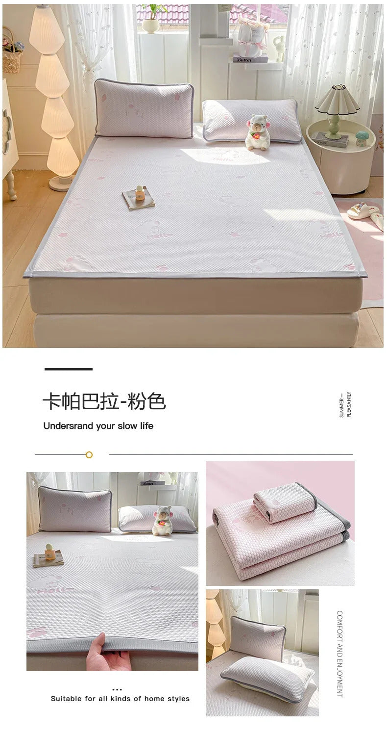 Capibara Summer Bed Mat Queen Soft Breathable Ice Bean Cooling Mat Coolness Summer Mat Cool Down Mattress Protector Pad Bedsheet