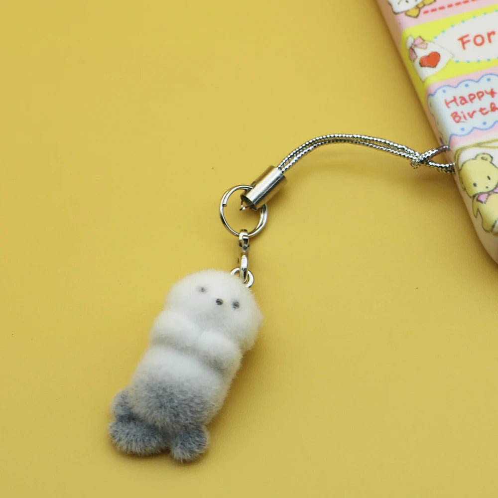 Ins Style Cute Seal Shape 3D Keychain Phone Charms Strap Kawaii Plush Flocking Pendant for Airpods Schoolbag