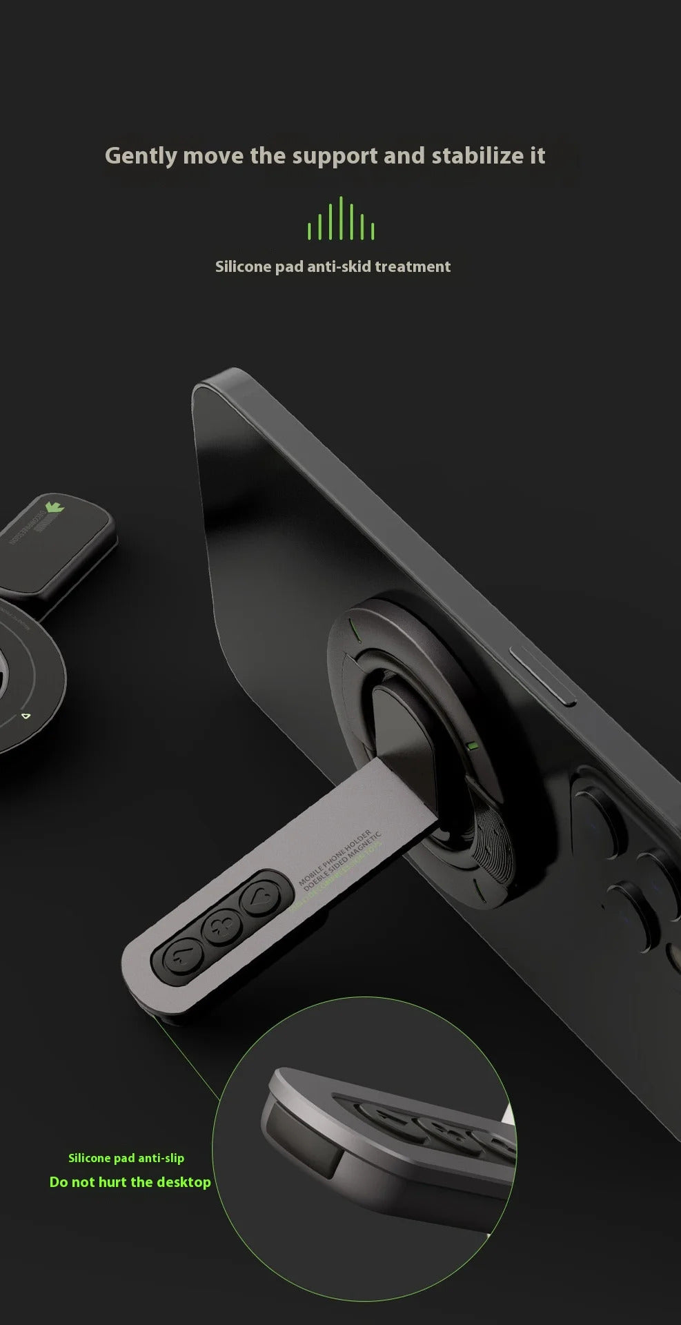Double-sided Magnetic Luminous Mobile Phone Holder 360° Rotation Decompression Design Zinc Alloy Ultra-thin Portable