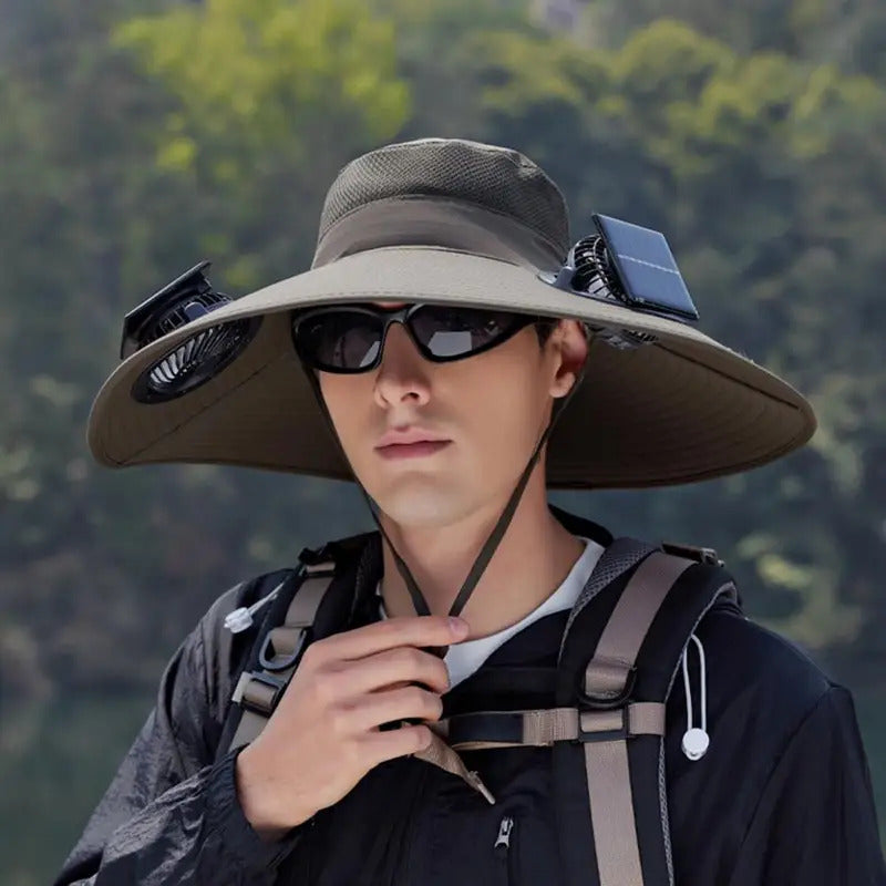 Summer Fan Hat Wide-Brimmed Outdoor Hat with Solar Fan Design 3 Gear Adjustable Speed Hiking Cycling Fishing Hat for Women/Men