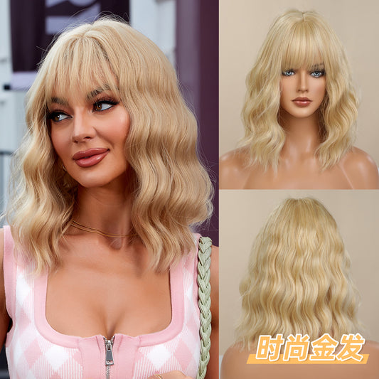 Trendy Hot-Selling Wig for Women, Cute Style, Blonde Bob Short Curly Hair, Factory Stock, Matte High-Temperature Fiber Full Wig